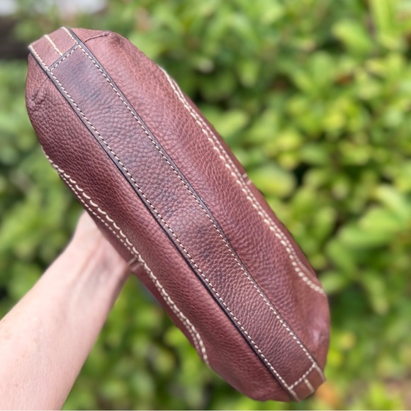 FOSSIL Chocolate Brown Pebbled Leather Mini Hobo Shoulder Bag Boho - Picture 8 of 15